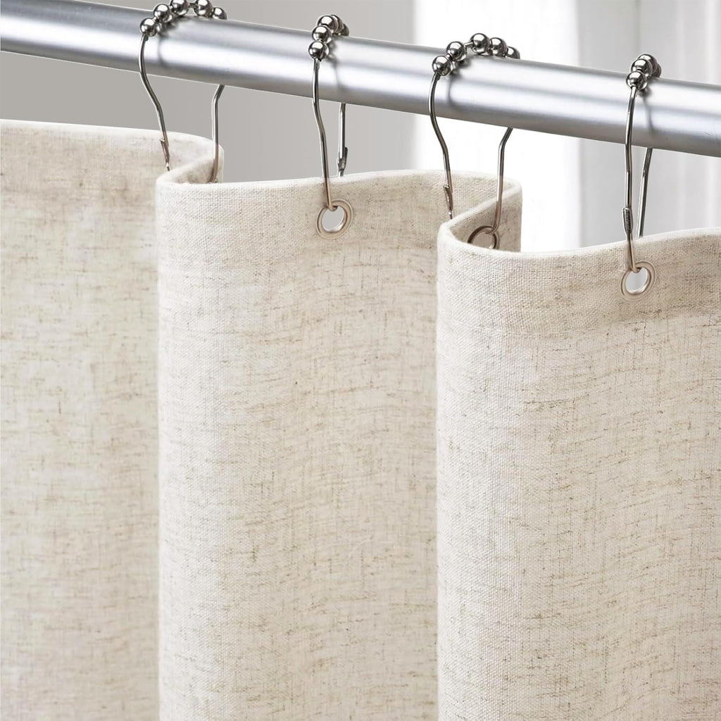Linen Shower Curtain Beige, Fabric Boho Farmhouse Shower Curtains for Bathroom Cream Cotton Natural Cloth 72" W x 72" L