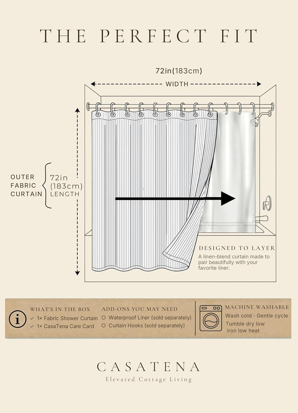 Farmhouse Striped Shower Curtain - 72x72 Inches, Linen Blend Fabric, Breathable & Machine Washable, Rustic Sage for Bathroom Decor (Hooks/Liner Not Included)