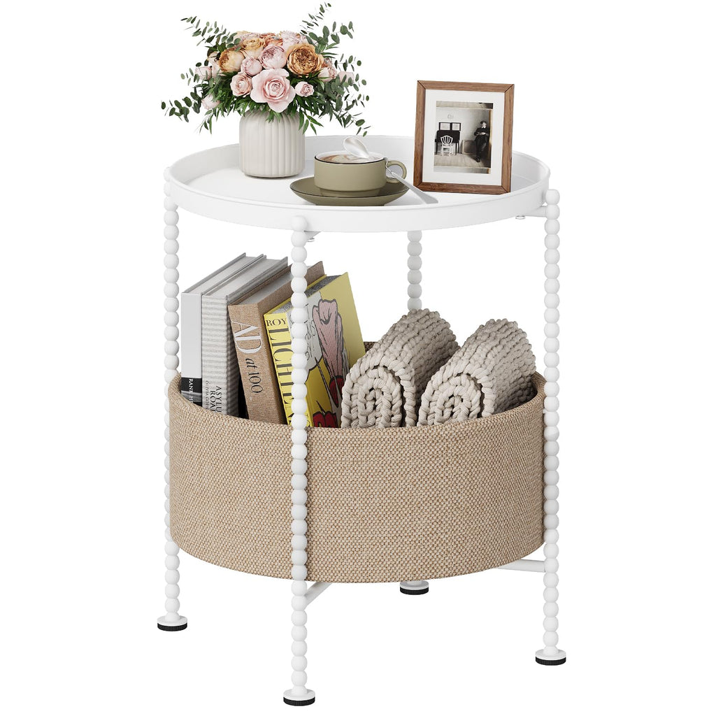 YINMIT 2 Tier End Table,Outdoor Metal Round Side Table,Waterproof Sofa Coffee Side Tables,Bedside Nightstand for Living Room, Bedroom, Office, Balcony