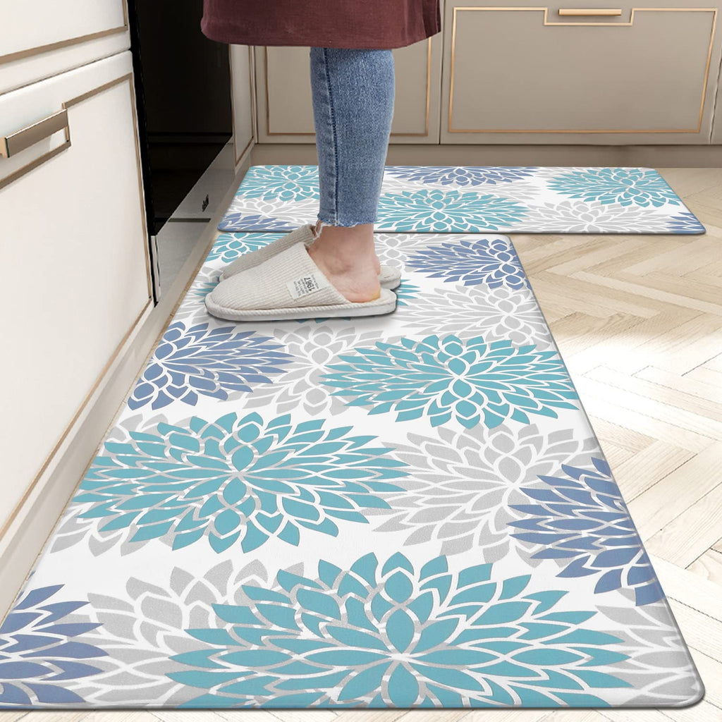 HEBE Anti Fatigue Kitchen Rugs Sets of 2, Non Slip Kitchen Mats for Floor, Waterproof Cushioned Comfort Standing Carpet for Kitchen Sink, Home Office, Laundry Room, Gray