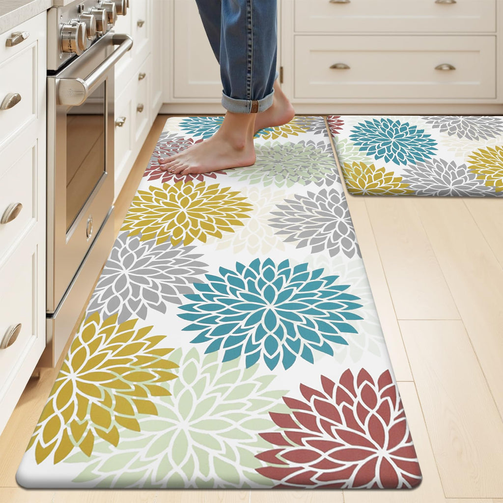 HEBE Anti Fatigue Kitchen Rugs Sets of 2, Non Slip Kitchen Mats for Floor, Waterproof Cushioned Comfort Standing Carpet for Kitchen Sink, Home Office, Laundry Room, Gray