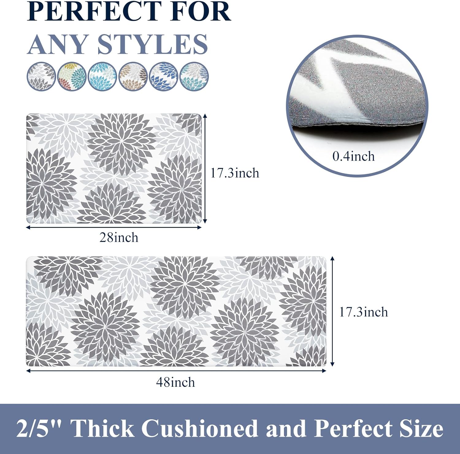 HEBE Anti Fatigue Kitchen Rugs Sets of 2, Non Slip Kitchen Mats for Floor, Waterproof Cushioned Comfort Standing Carpet for Kitchen Sink, Home Office, Laundry Room, Gray