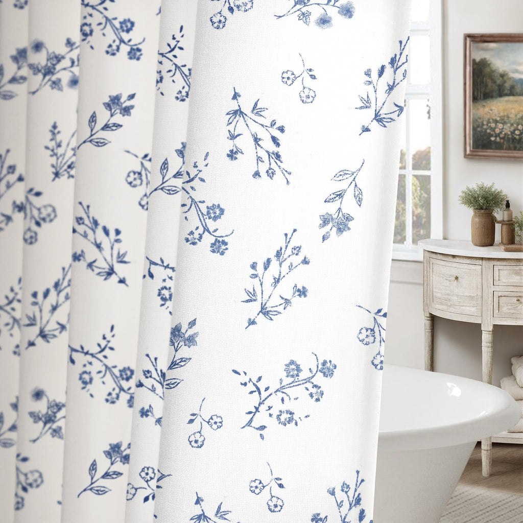 Floral Farmhouse Vintage Linen Shower Curtain, French Country Spring Shower Curtains for Bathroom, 72Wx72H