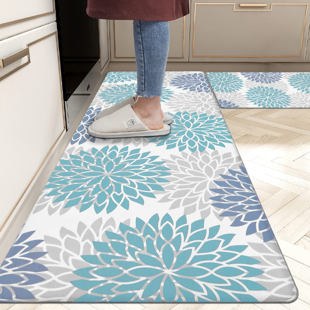 HEBE Anti Fatigue Kitchen Rugs Sets of 2, Non Slip Kitchen Mats for Floor, Waterproof Cushioned Comfort Standing Carpet for Kitchen Sink, Home Office, Laundry Room, Gray