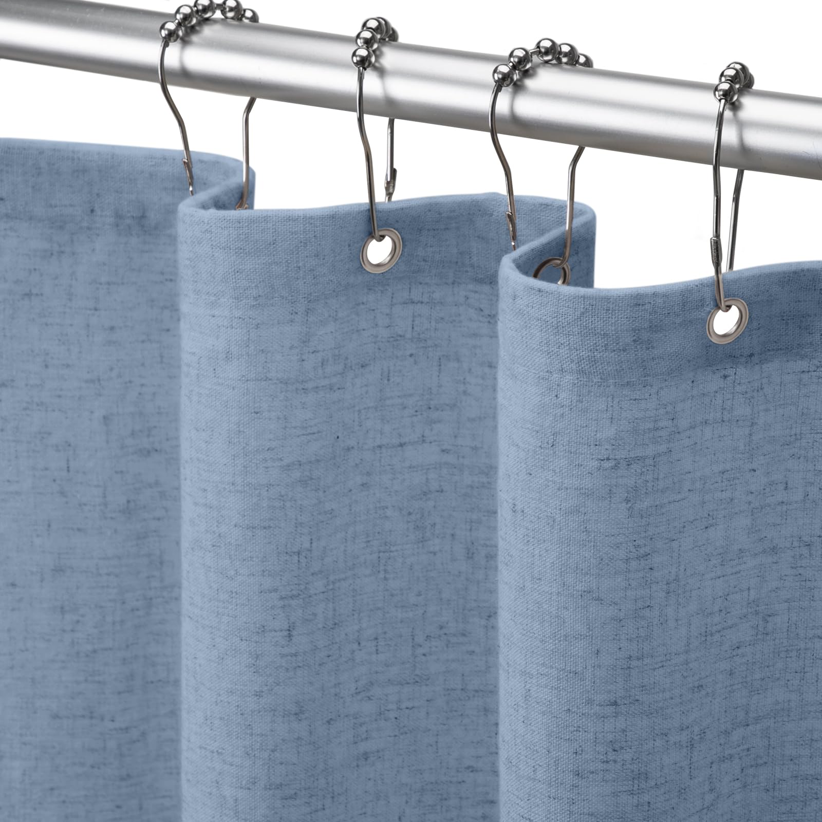 Linen Shower Curtain Beige, Fabric Boho Farmhouse Shower Curtains for Bathroom Cream Cotton Natural Cloth 72" W x 72" L