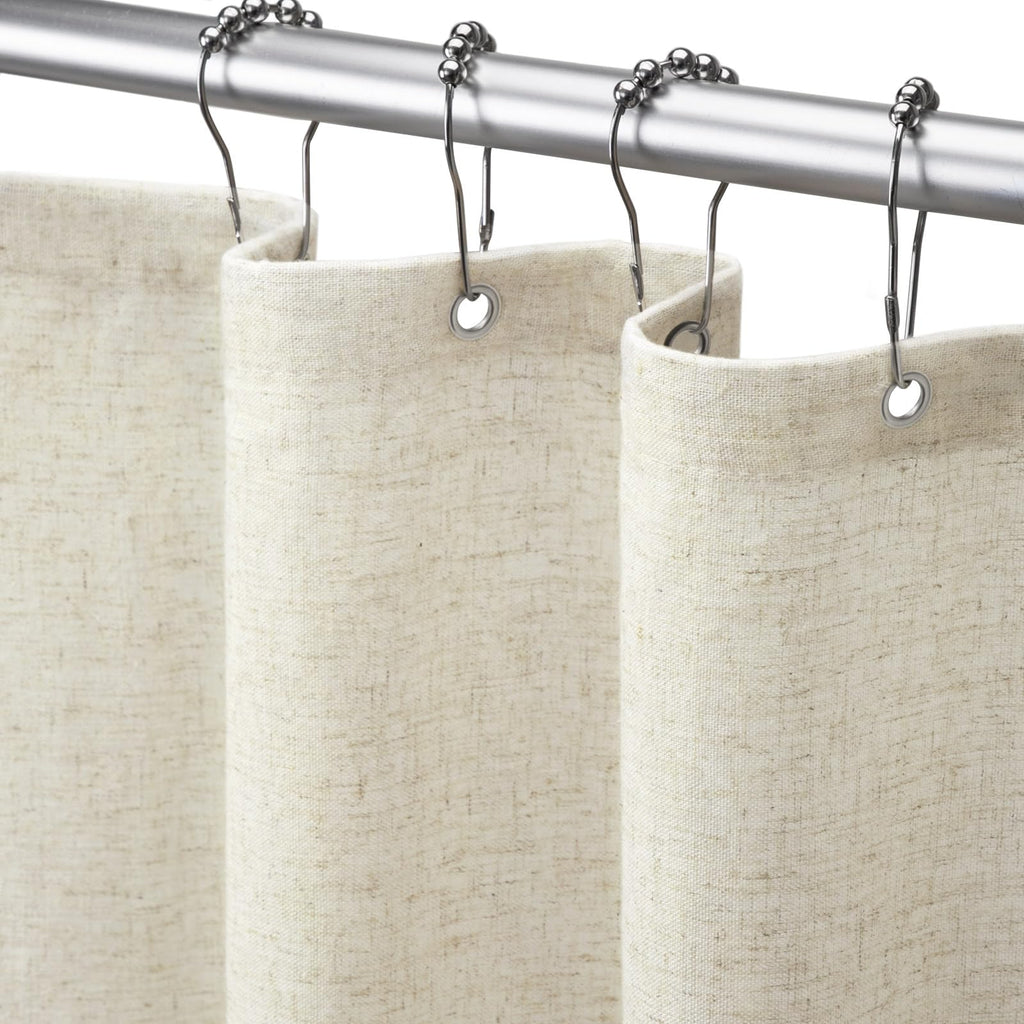 Linen Shower Curtain Beige, Fabric Boho Farmhouse Shower Curtains for Bathroom Cream Cotton Natural Cloth 72" W x 72" L