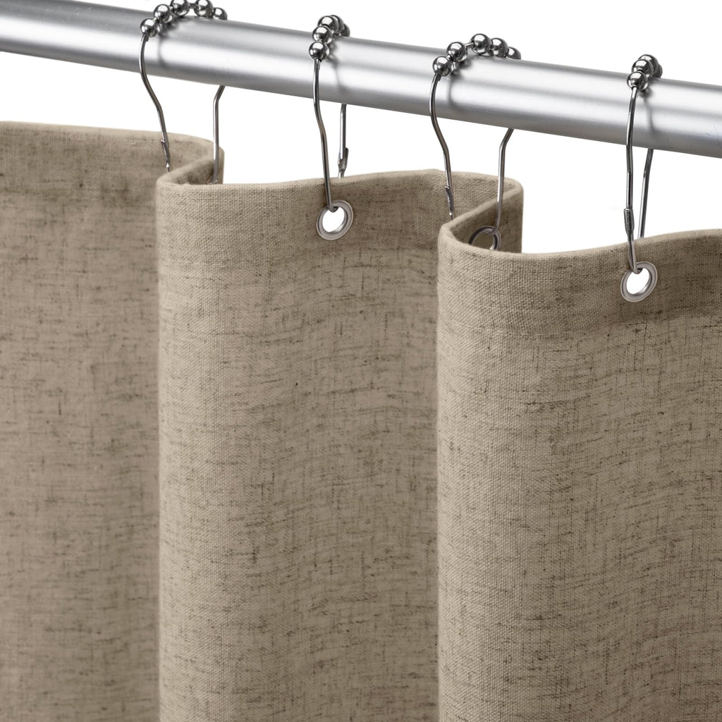 Linen Shower Curtain Beige, Fabric Boho Farmhouse Shower Curtains for Bathroom Cream Cotton Natural Cloth 72" W x 72" L
