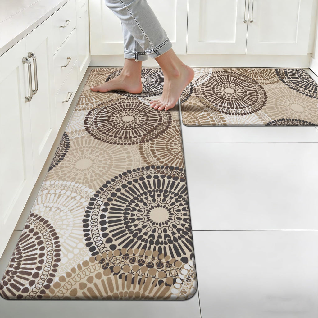 HEBE Anti Fatigue Kitchen Rugs Sets of 2, Non Slip Kitchen Mats for Floor, Waterproof Cushioned Comfort Standing Carpet for Kitchen Sink, Home Office, Laundry Room, Gray