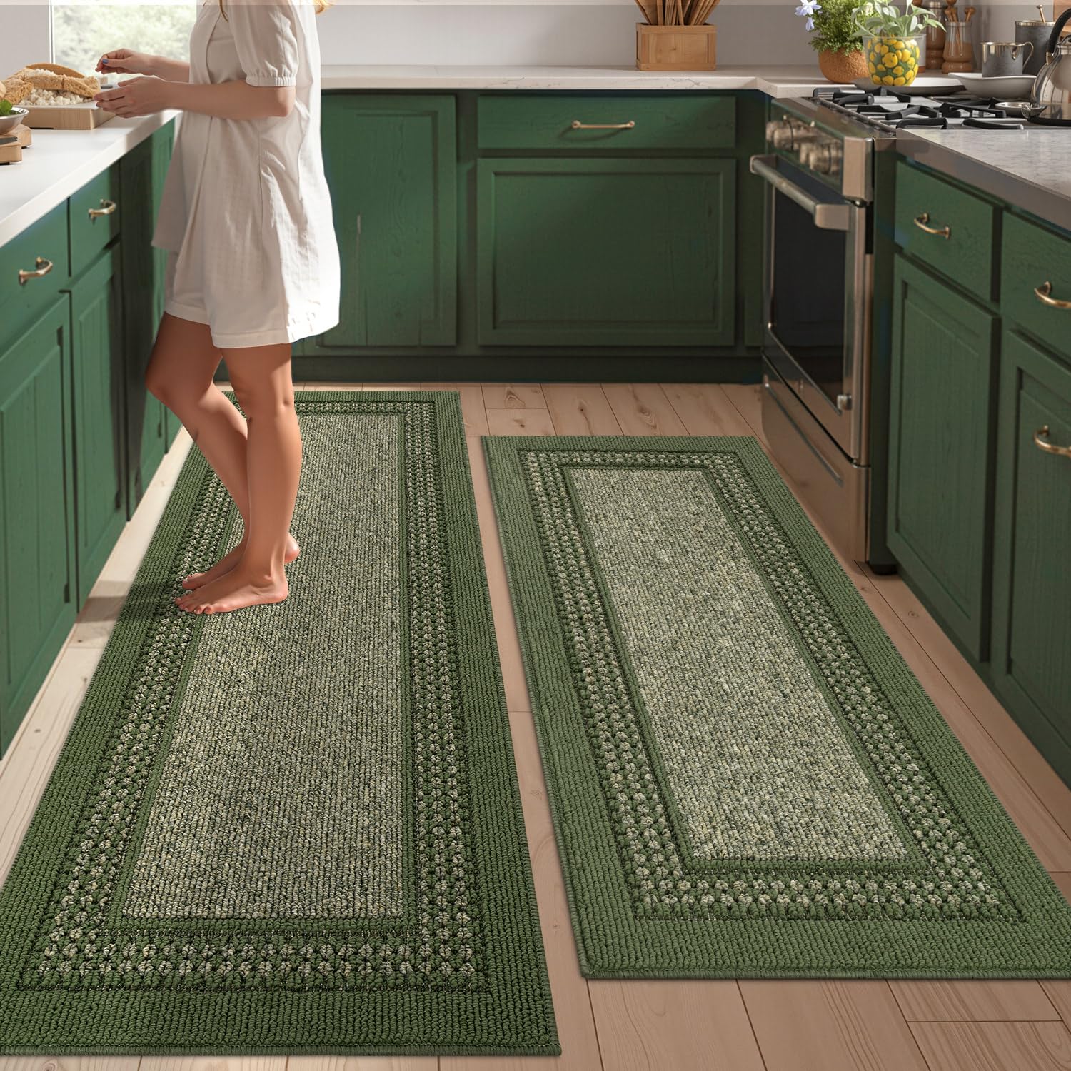 hicorfe Kitchen Runner Rugs,Set of 2 Non Slip Kitchen Mats for Floor,Vintage Stain Resistant Kitchen Mat Floor Carpet for Hallways Entryway Laundry Room Washable(20"x59"+20"x48",Grey)