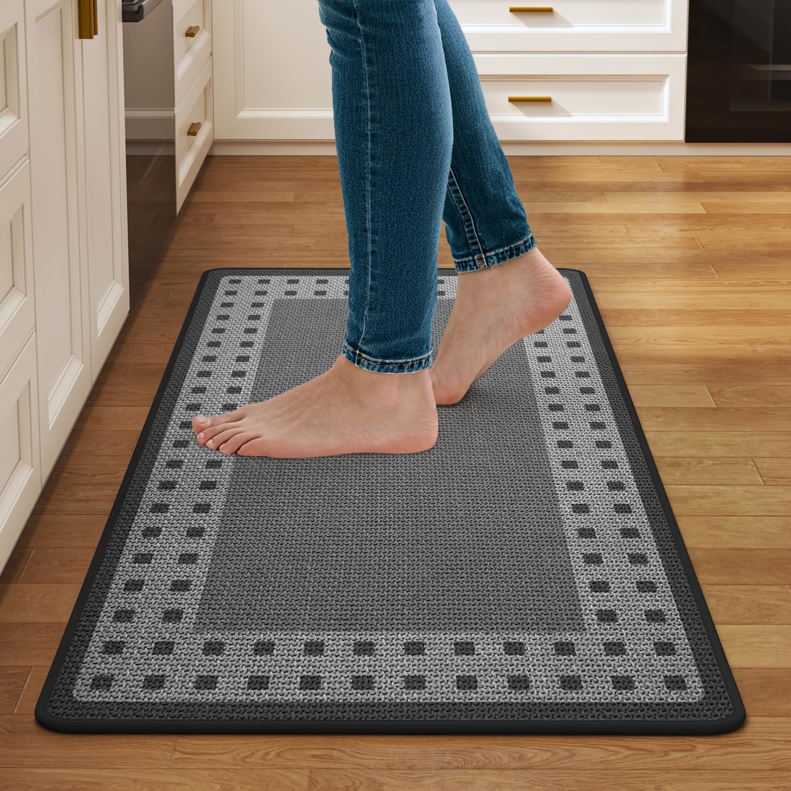 Kitchen Rugs Set of 2,Kitchen Mats for Floor, Runner Rugs Non Slip Washable Absorbent Kitchen Floor Mat, Braided Kitchen Sink Rug, 17''x30''+17''x47'' Brown
