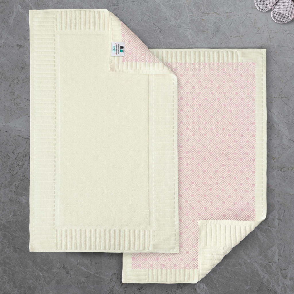 VOOVA & MOVAS White Hotel-Grade Quality Cotton Bath Mats Set of 2 - Non Slip Design, Thick 1000gsm, Absorbent, Machine Washable, Large 22"x35" Bathroom Floor Towels, Safe for Bath Floors