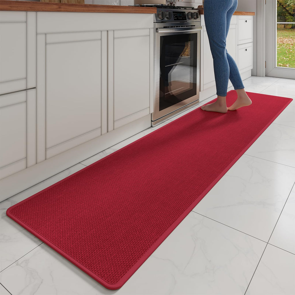 YDKGL Kitchen Mat Set of 2 PCS, Cushioned Non Slip Rugs for Kitchen Floor, Absorbent Runner Comfort Standing Mats Washable for Kitchen, Office, Home Red 17x30+17x59