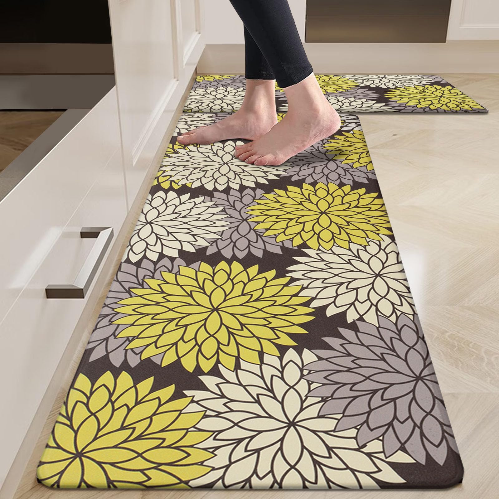 HEBE Anti Fatigue Kitchen Rugs Sets of 2, Non Slip Kitchen Mats for Floor, Waterproof Cushioned Comfort Standing Carpet for Kitchen Sink, Home Office, Laundry Room, Gray
