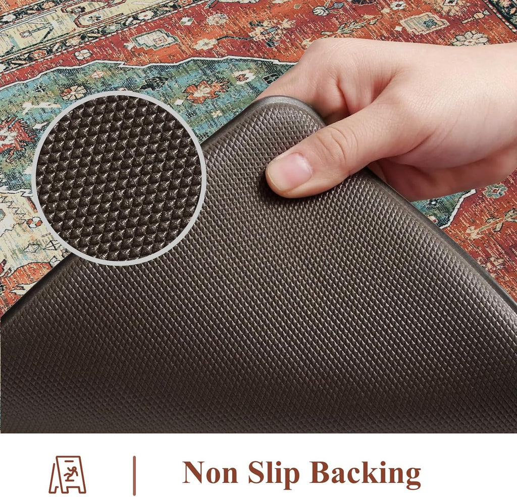 Collive Boho Kitchen Mats 2PCS, Cushioned Kitchen Mat for Floor Anti Fatigue Waterproof Kitchens Rugs Set of 2, Non Skid Comfort Standing Rug for Office, Sink, Laundry, 17.3"x29"+17.3"x47"