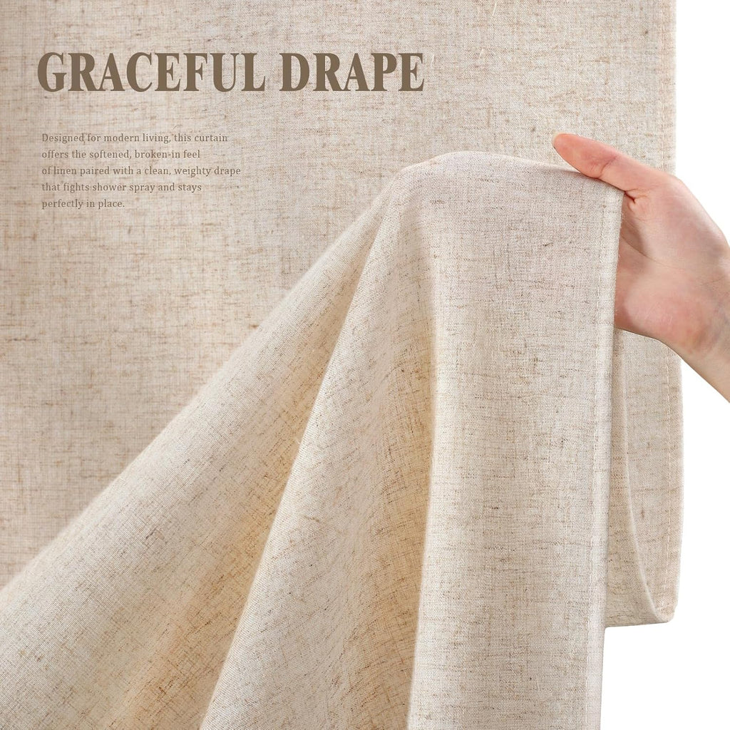 Linen Shower Curtain Beige, Fabric Boho Farmhouse Shower Curtains for Bathroom Cream Cotton Natural Cloth 72" W x 72" L