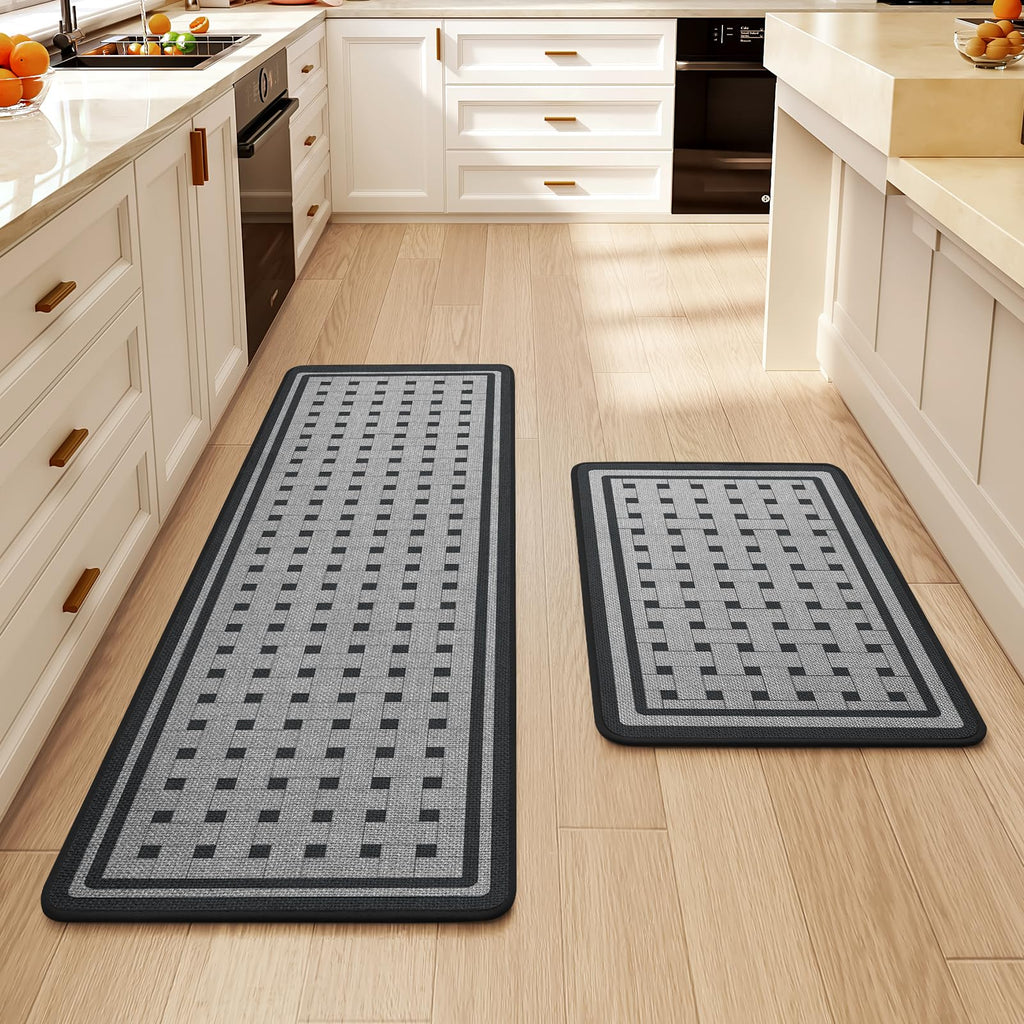 Kitchen Rugs Set of 2,Kitchen Mats for Floor, Runner Rugs Non Slip Washable Absorbent Kitchen Floor Mat, Braided Kitchen Sink Rug, 17''x30''+17''x47'' Brown