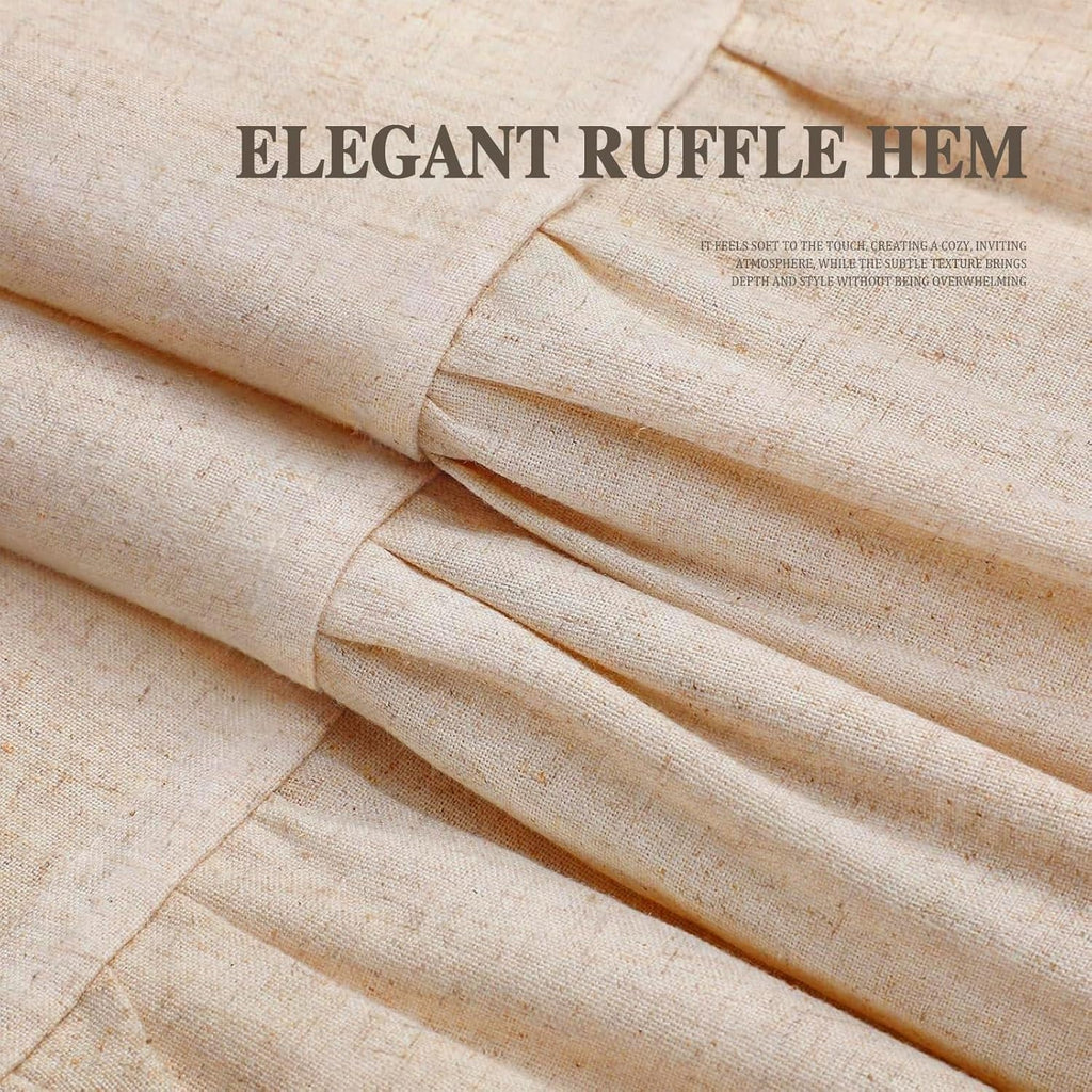Beige Linen Farmhouse Ruffle Shower Curtain 72"×72", Rustic Boho Country Bathroom Fabric Curtain