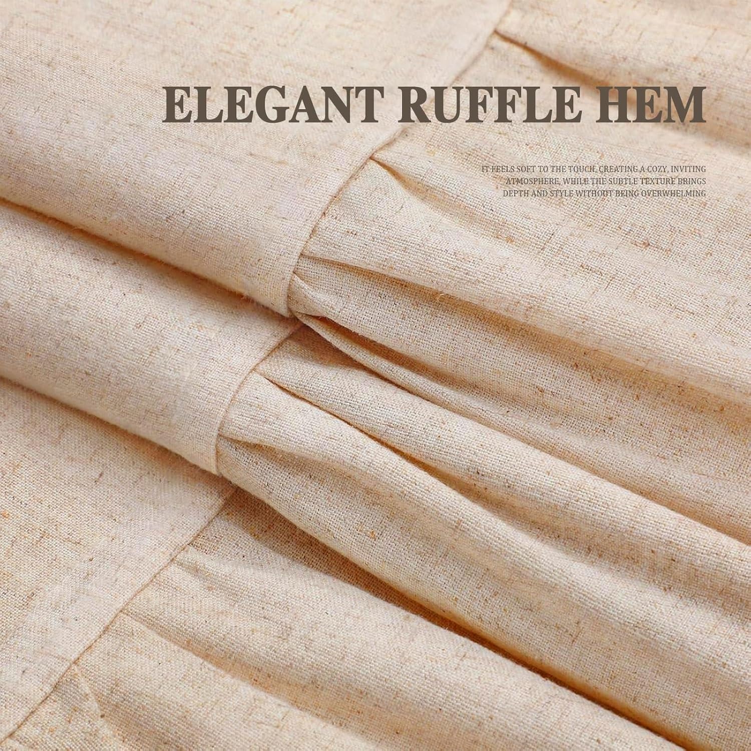 Beige Linen Farmhouse Ruffle Shower Curtain 72"×72", Rustic Boho Country Bathroom Fabric Curtain