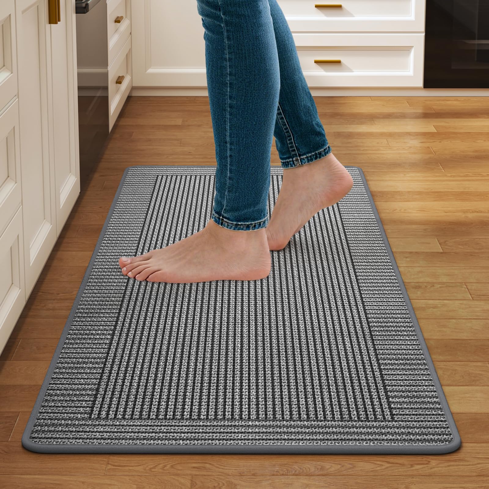 Kitchen Rugs Set of 2,Kitchen Mats for Floor, Runner Rugs Non Slip Washable Absorbent Kitchen Floor Mat, Braided Kitchen Sink Rug, 17''x30''+17''x47'' Brown