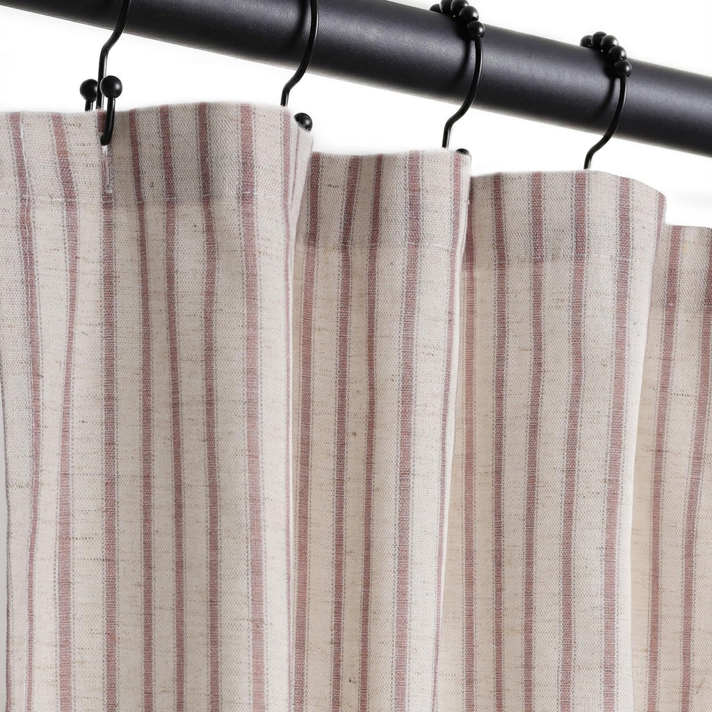 Farmhouse Striped Shower Curtain - 72x72 Inches, Linen Blend Fabric, Breathable & Machine Washable, Rustic Taupe for Bathroom Decor (Hooks/Liner Not Included)