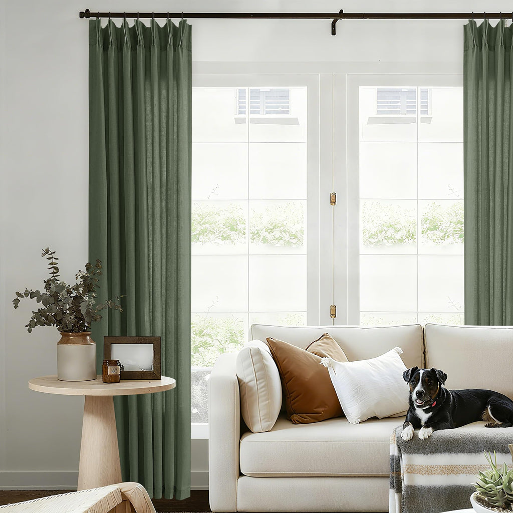 Natural Pinch Pleated Linen Curtains 72 Inches Long 72 Inch Wide for Living Room Bathroom Light Filtering Semi Sheer Shower Bath Curtain 72x72 Boho Neutral Pinch Pleated Drape Hooks Rings 1 Panel