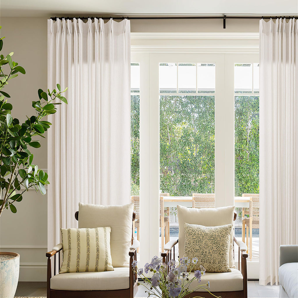 Natural Pinch Pleated Linen Curtains 72 Inches Long 72 Inch Wide for Living Room Bathroom Light Filtering Semi Sheer Shower Bath Curtain 72x72 Boho Neutral Pinch Pleated Drape Hooks Rings 1 Panel