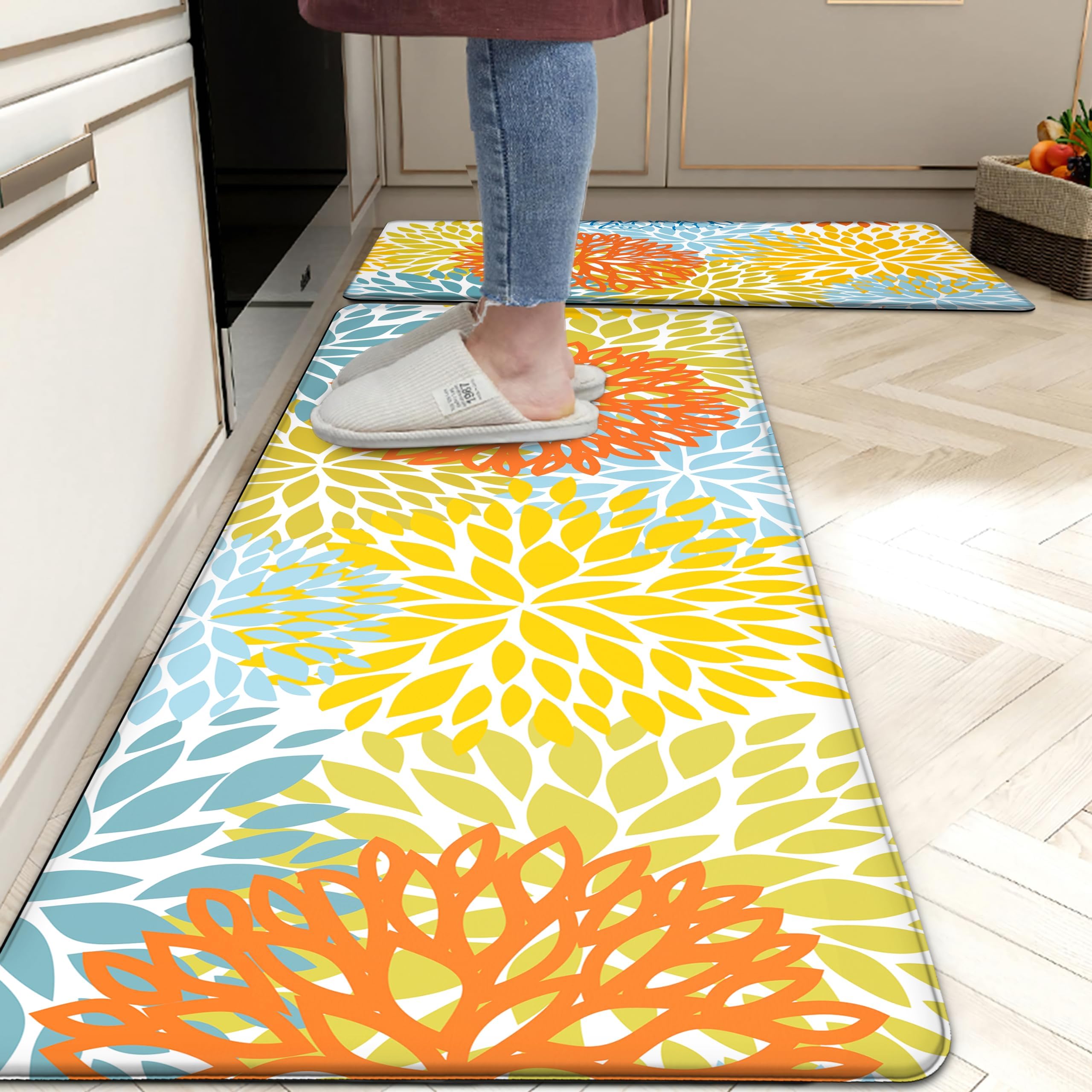 Kitchen Mats Set of 2 Cushioned Anti Fatigue Kitchen Rugs Non Slip Waterproof Kitchen Runner Memory Foam Kitchen Floor Mat Comfort Standing Mat for Sink,Office,Laundry