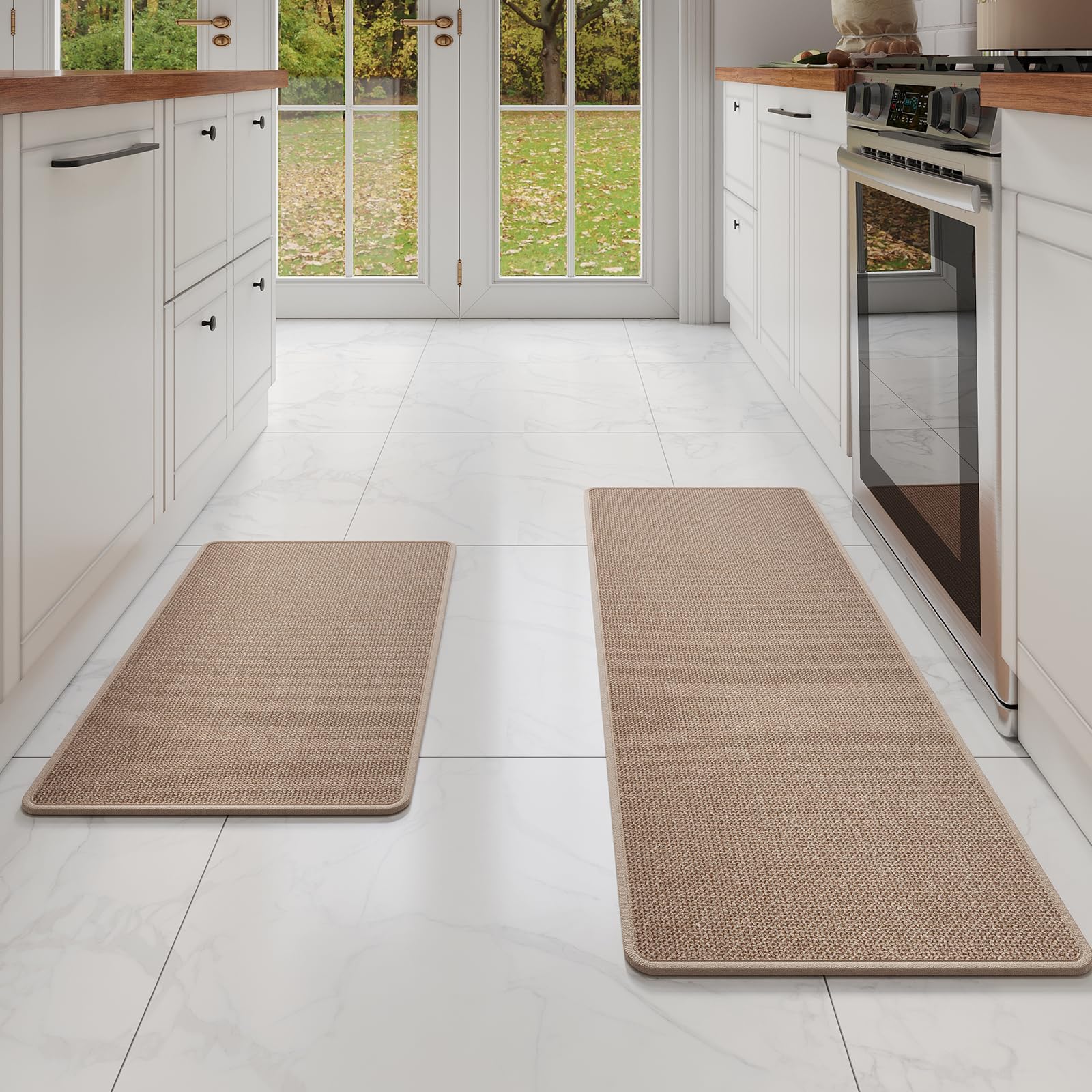 YDKGL Kitchen Mat Set of 2 PCS, Cushioned Non Slip Rugs for Kitchen Floor, Absorbent Runner Comfort Standing Mats Washable for Kitchen, Office, Home Red 17x30+17x59