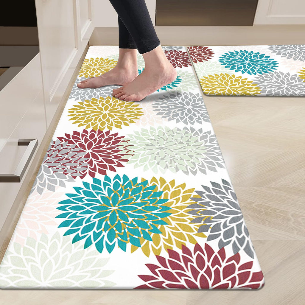 HEBE Anti Fatigue Kitchen Rugs Sets of 2, Non Slip Kitchen Mats for Floor, Waterproof Cushioned Comfort Standing Carpet for Kitchen Sink, Home Office, Laundry Room, Gray