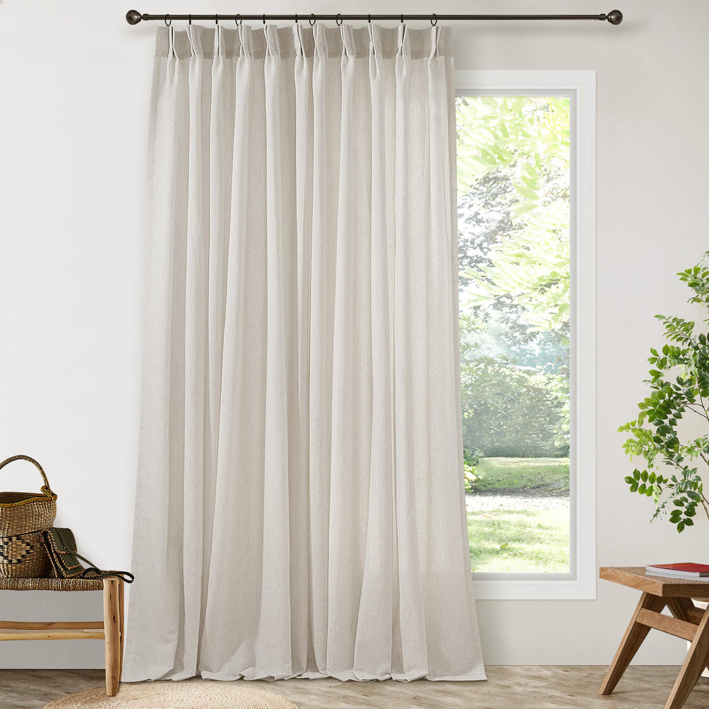 Natural Pinch Pleated Linen Curtains 72 Inches Long 72 Inch Wide for Living Room Bathroom Light Filtering Semi Sheer Shower Bath Curtain 72x72 Boho Neutral Pinch Pleated Drape Hooks Rings 1 Panel