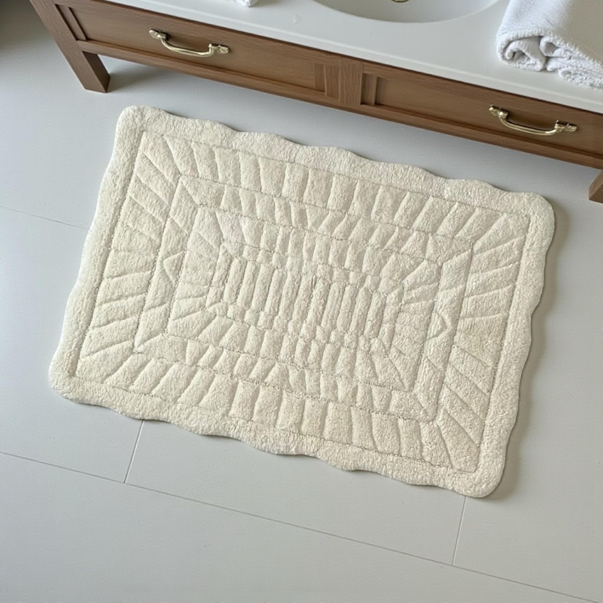 100% Cotton Bath Rug, 2200 GSM Plush Tufted Bath Mat, Soft Absorbent Luxury Bathroom Rug, Machine Washable, 36" x 24" Ivory