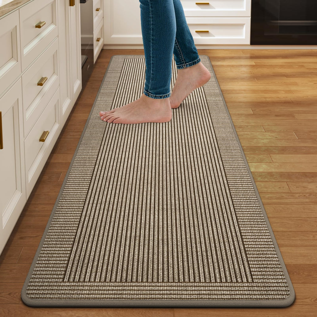 Kitchen Rugs Set of 2,Kitchen Mats for Floor, Runner Rugs Non Slip Washable Absorbent Kitchen Floor Mat, Braided Kitchen Sink Rug, 17''x30''+17''x47'' Brown
