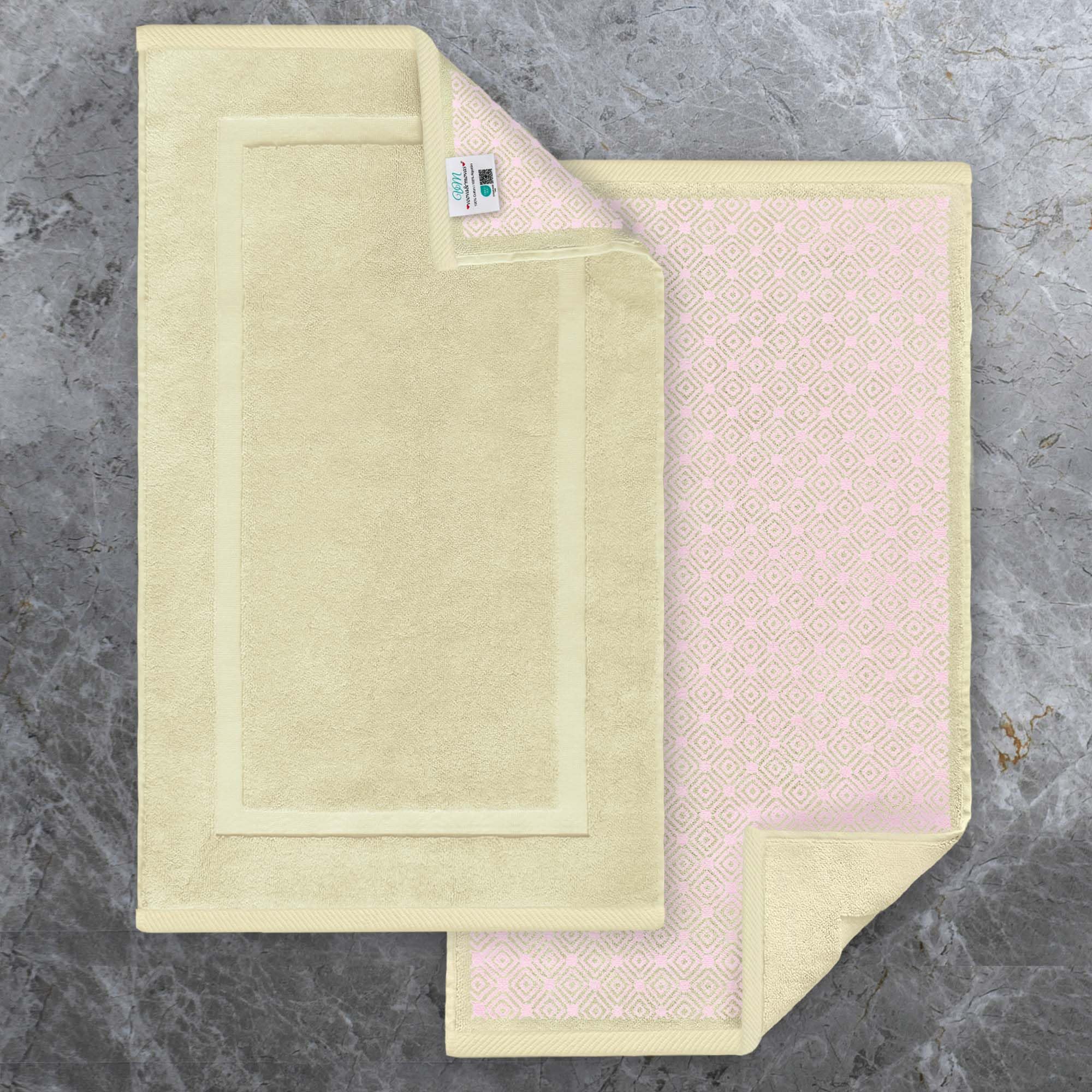 VOOVA & MOVAS White Hotel-Grade Quality Cotton Bath Mats Set of 2 - Non Slip Design, Thick 1000gsm, Absorbent, Machine Washable, Large 22"x35" Bathroom Floor Towels, Safe for Bath Floors