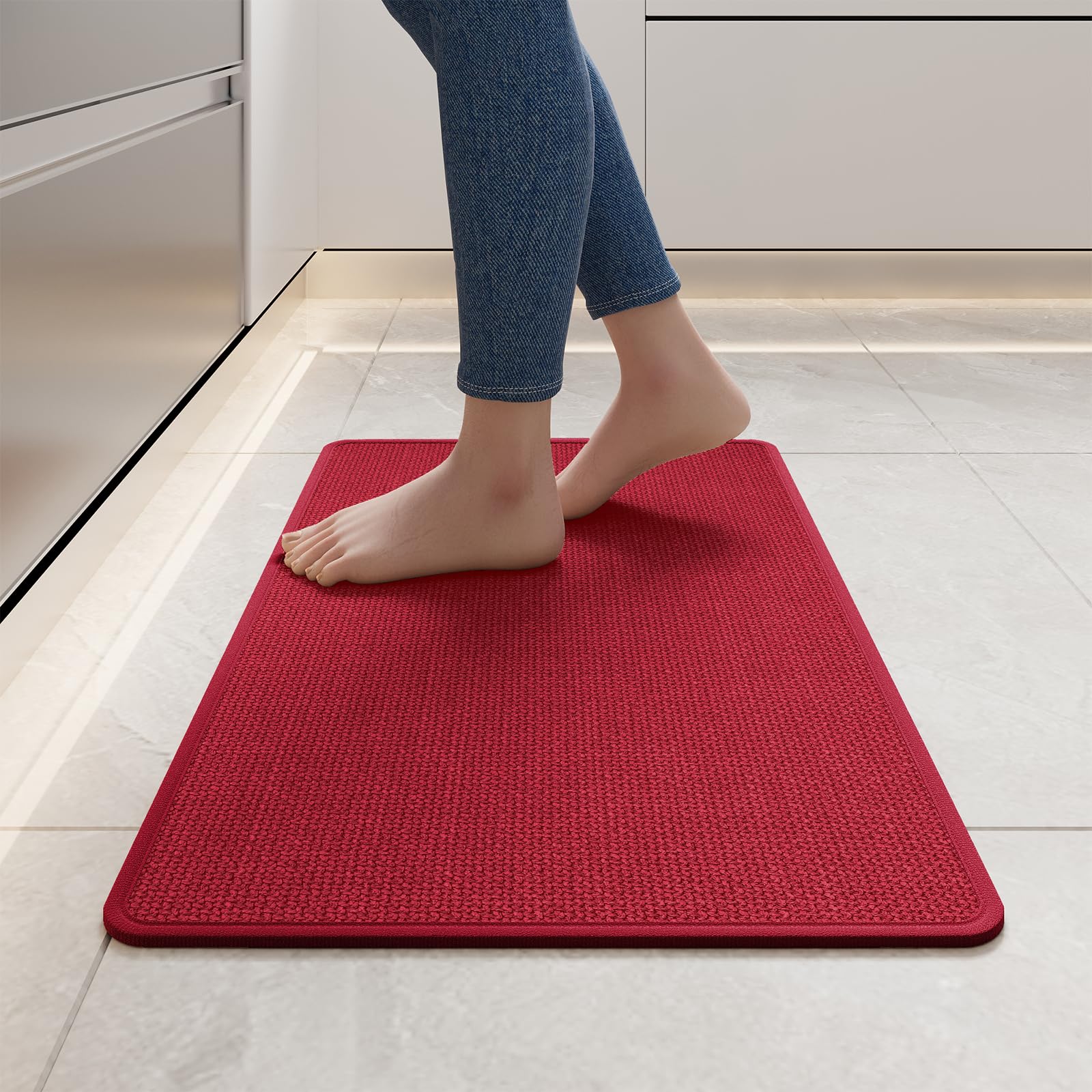 YDKGL Kitchen Mat Set of 2 PCS, Cushioned Non Slip Rugs for Kitchen Floor, Absorbent Runner Comfort Standing Mats Washable for Kitchen, Office, Home Red 17x30+17x59