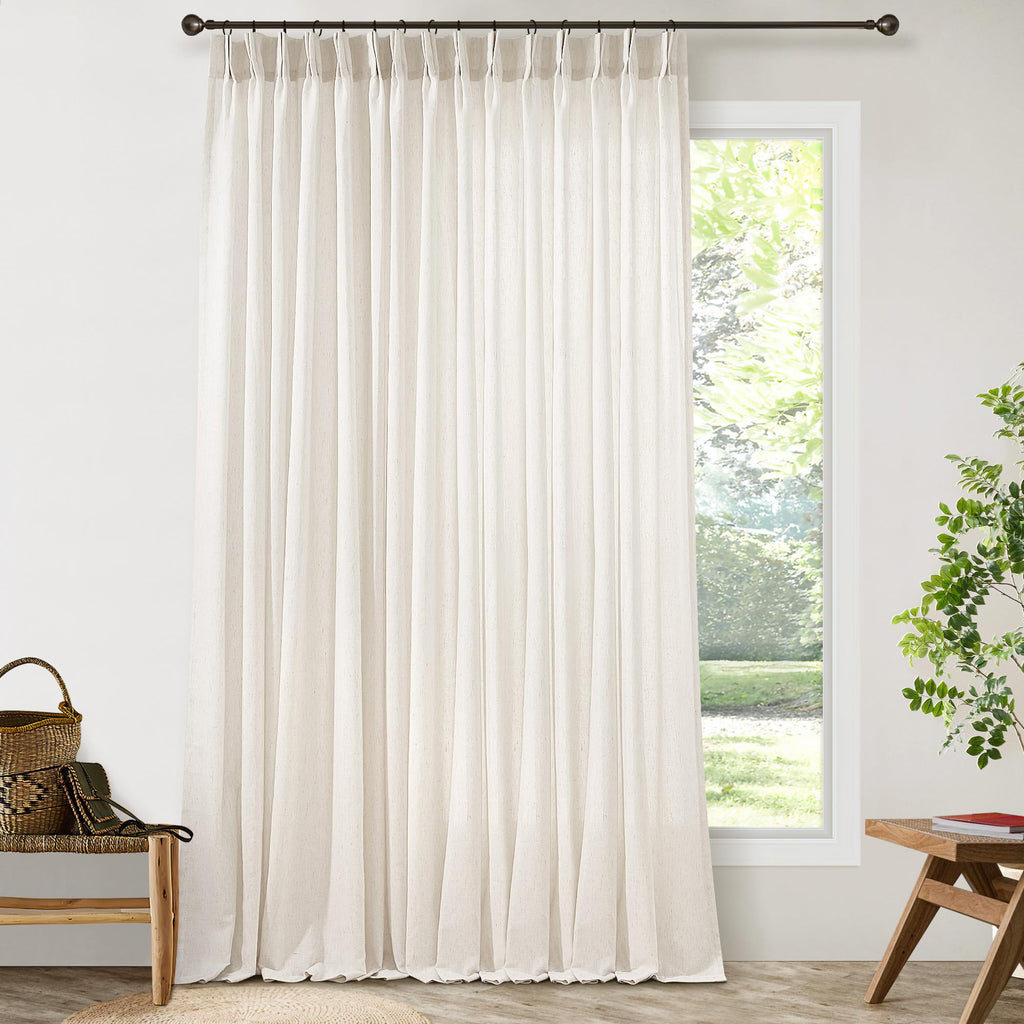 Natural Pinch Pleated Linen Curtains 72 Inches Long 72 Inch Wide for Living Room Bathroom Light Filtering Semi Sheer Shower Bath Curtain 72x72 Boho Neutral Pinch Pleated Drape Hooks Rings 1 Panel