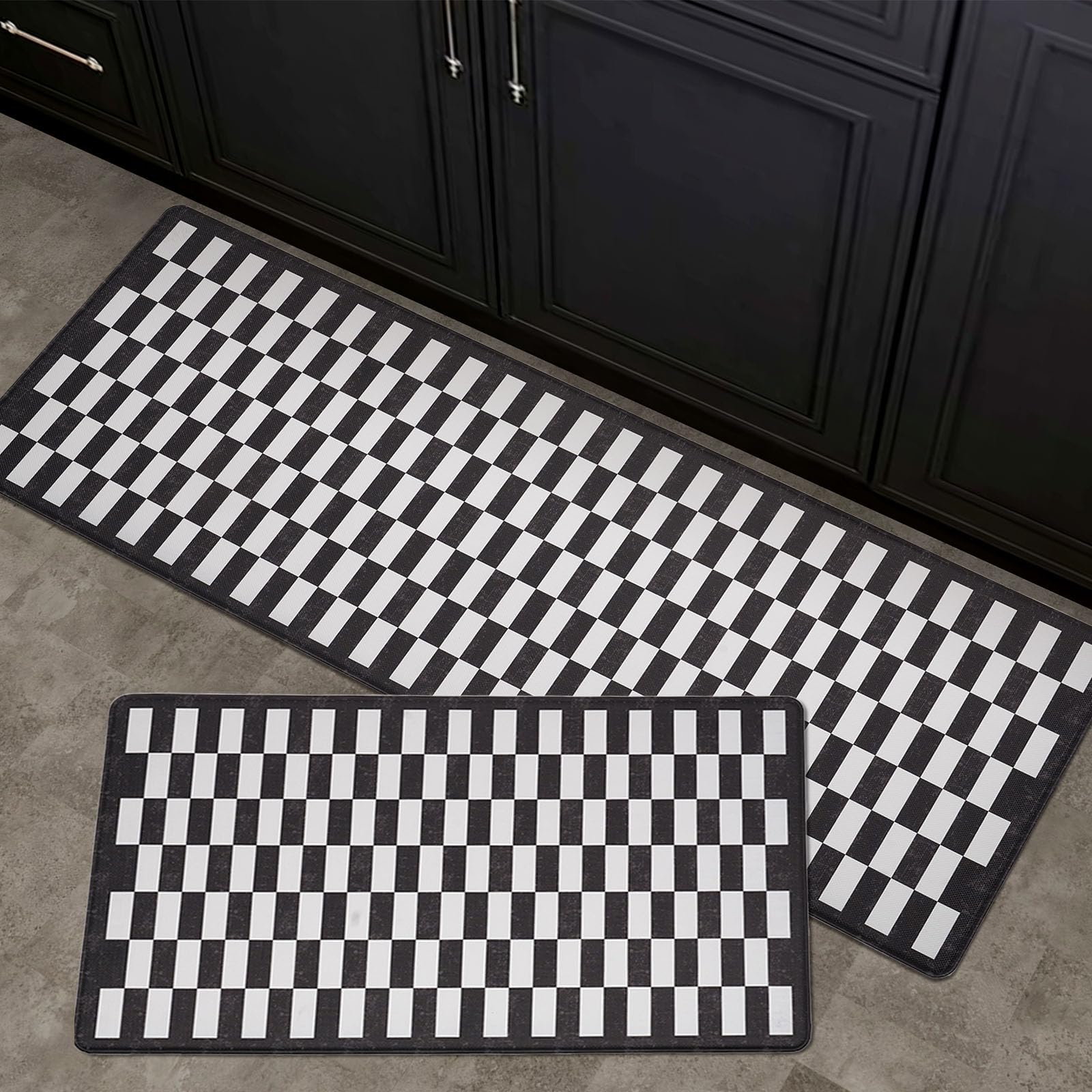 2-Piece Moroccan Tile Anti-Fatigue Kitchen Mat Set, Waterproof Non-Skid Washable Floor Rug 17"×30"+17"×47"