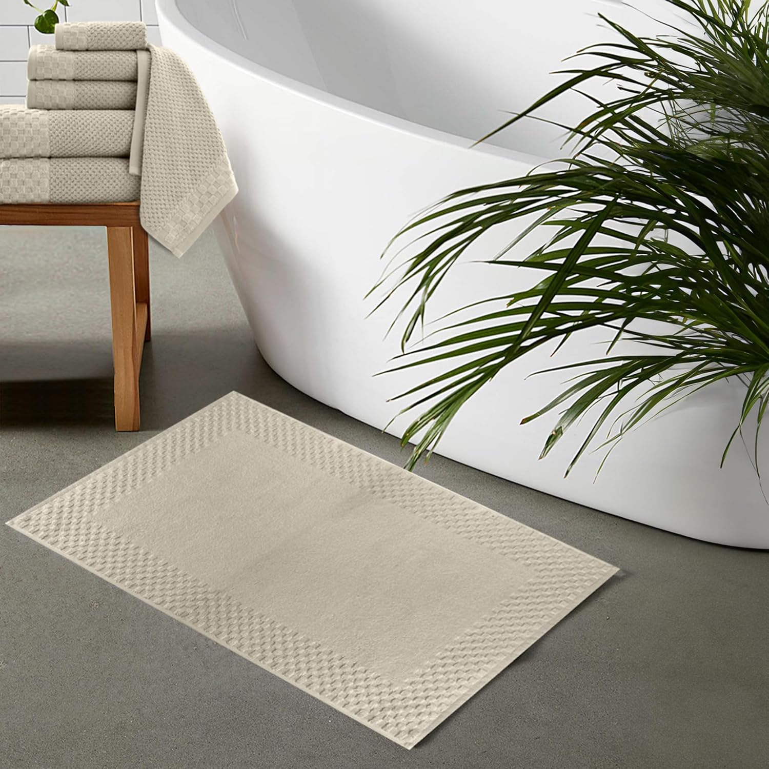 Classic Turkish Towels CTT - 2 Piece Bathroom Rugs Set, 100% Cotton Bath Mats, Non-Slip, Comfy & Highly Absorbent Bathroom Floor Mats, Machine Washable | 20"x34" (Almond)