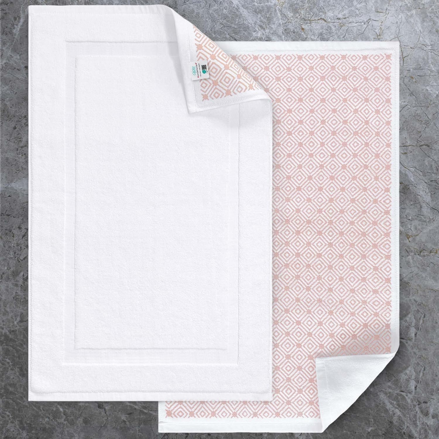 VOOVA & MOVAS White Hotel-Grade Quality Cotton Bath Mats Set of 2 - Non Slip Design, Thick 1000gsm, Absorbent, Machine Washable, Large 22"x35" Bathroom Floor Towels, Safe for Bath Floors