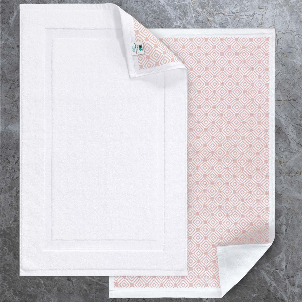 VOOVA & MOVAS White Hotel-Grade Quality Cotton Bath Mats Set of 2 - Non Slip Design, Thick 1000gsm, Absorbent, Machine Washable, Large 22"x35" Bathroom Floor Towels, Safe for Bath Floors