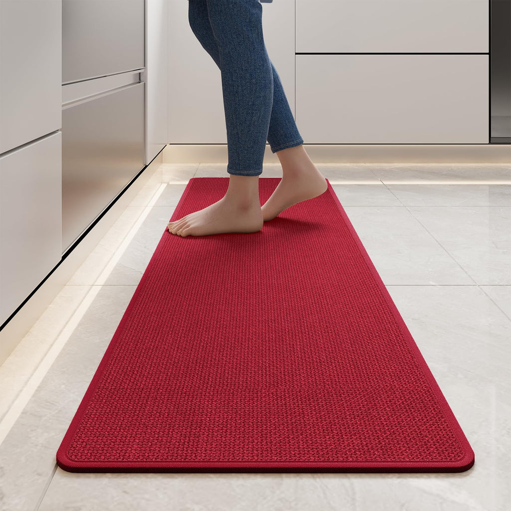 YDKGL Kitchen Mat Set of 2 PCS, Cushioned Non Slip Rugs for Kitchen Floor, Absorbent Runner Comfort Standing Mats Washable for Kitchen, Office, Home Red 17x30+17x59