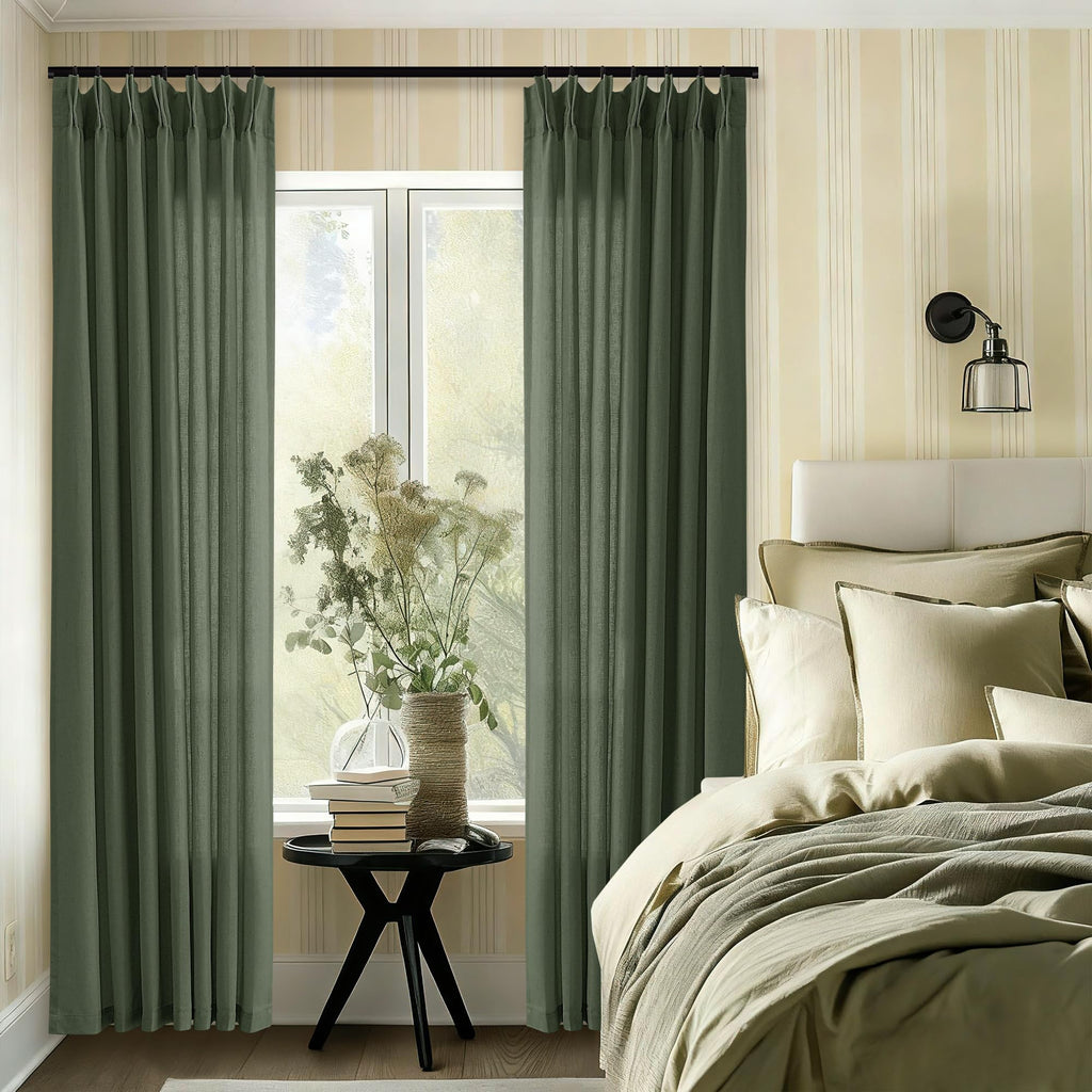 Natural Pinch Pleated Linen Curtains 72 Inches Long 72 Inch Wide for Living Room Bathroom Light Filtering Semi Sheer Shower Bath Curtain 72x72 Boho Neutral Pinch Pleated Drape Hooks Rings 1 Panel