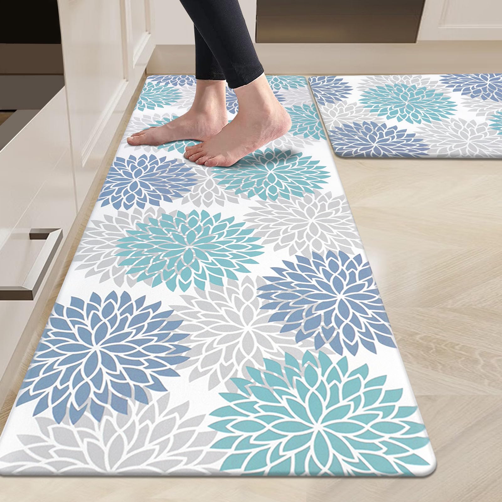 HEBE Anti Fatigue Kitchen Rugs Sets of 2, Non Slip Kitchen Mats for Floor, Waterproof Cushioned Comfort Standing Carpet for Kitchen Sink, Home Office, Laundry Room, Gray