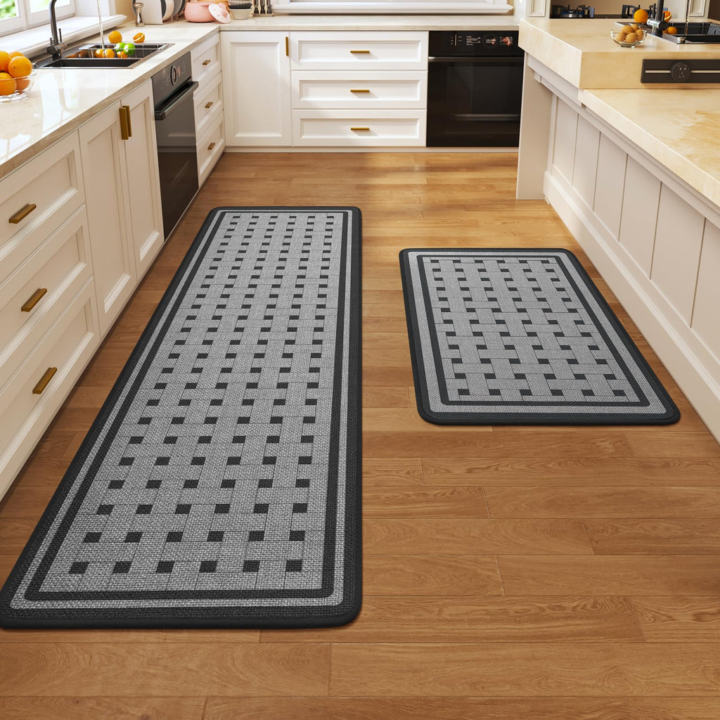 Kitchen Rugs Set of 2,Kitchen Mats for Floor, Runner Rugs Non Slip Washable Absorbent Kitchen Floor Mat, Braided Kitchen Sink Rug, 17''x30''+17''x47'' Brown