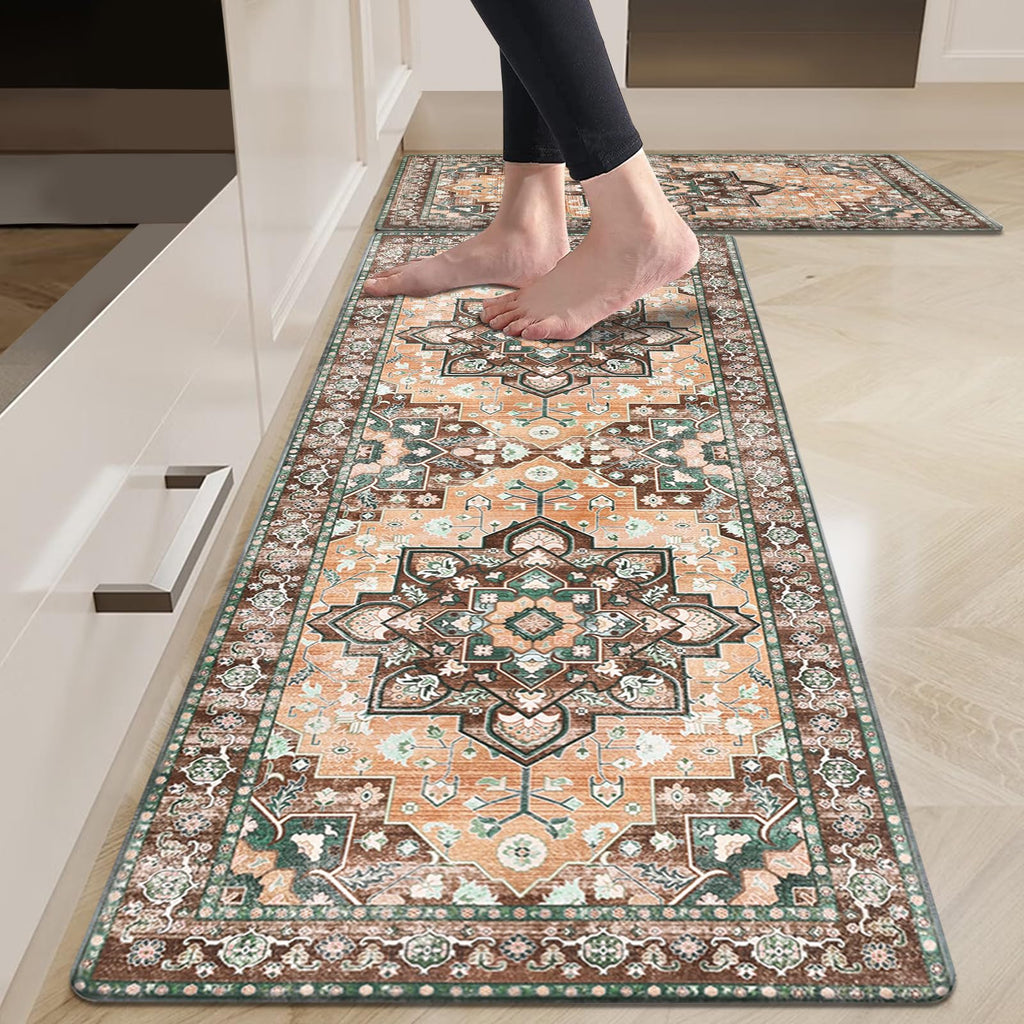 HEBE Anti Fatigue Kitchen Rugs Sets of 2, Non Slip Kitchen Mats for Floor, Waterproof Cushioned Comfort Standing Carpet for Kitchen Sink, Home Office, Laundry Room, Gray