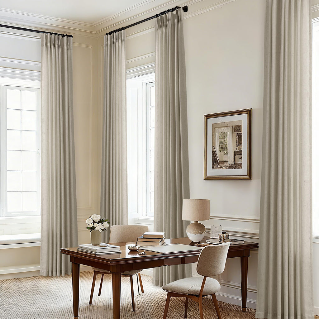 Natural Pinch Pleated Linen Curtains 72 Inches Long 72 Inch Wide for Living Room Bathroom Light Filtering Semi Sheer Shower Bath Curtain 72x72 Boho Neutral Pinch Pleated Drape Hooks Rings 1 Panel