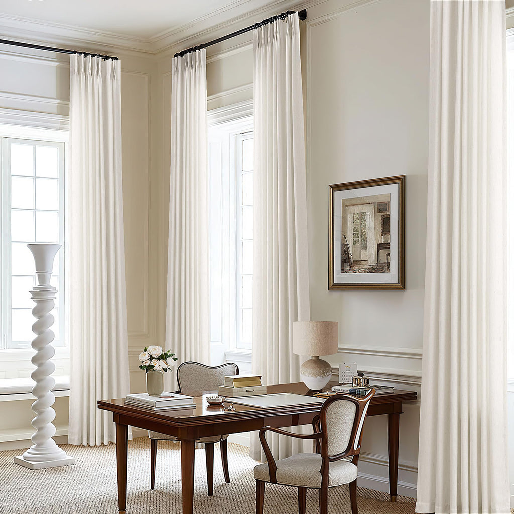Natural Pinch Pleated Linen Curtains 72 Inches Long 72 Inch Wide for Living Room Bathroom Light Filtering Semi Sheer Shower Bath Curtain 72x72 Boho Neutral Pinch Pleated Drape Hooks Rings 1 Panel
