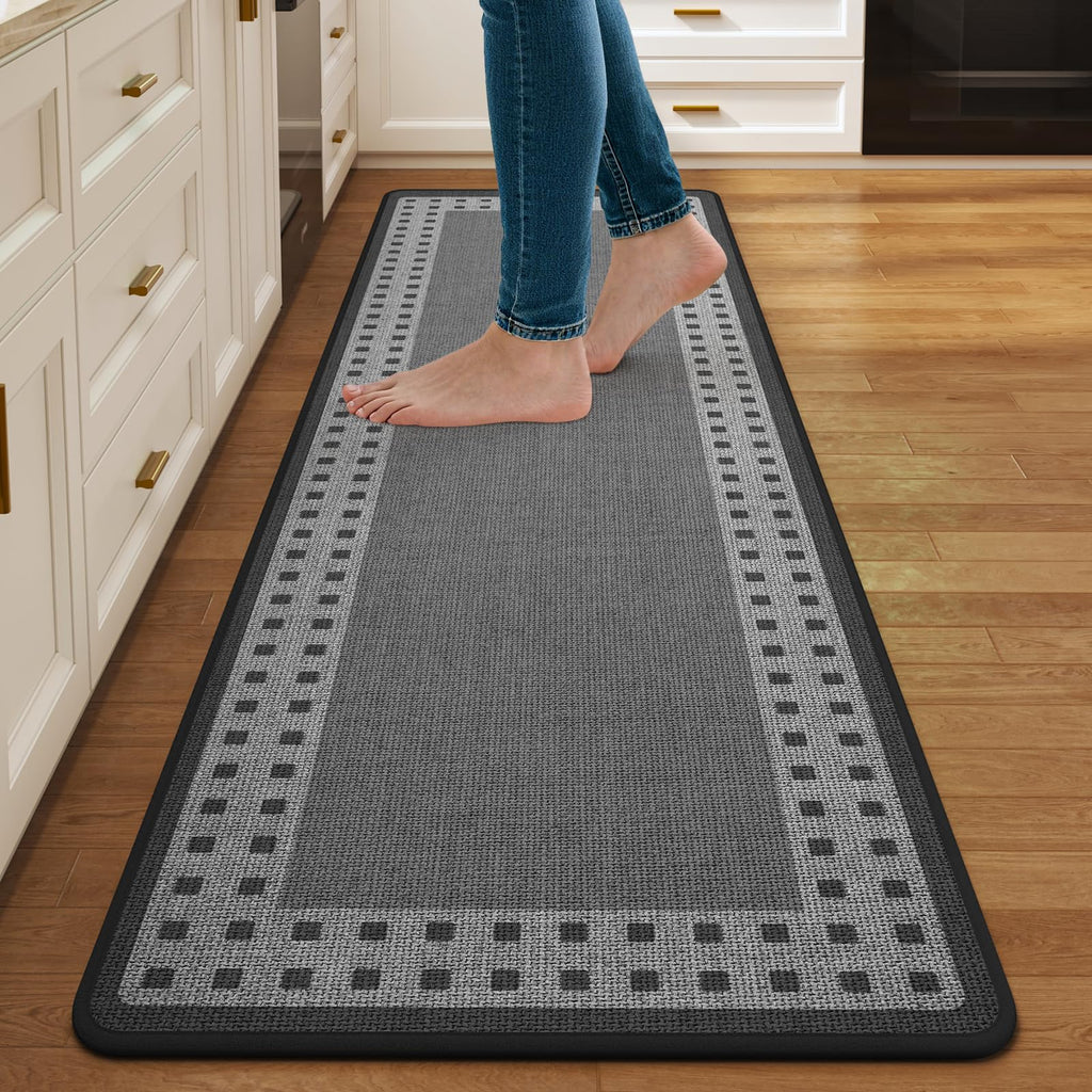 Kitchen Rugs Set of 2,Kitchen Mats for Floor, Runner Rugs Non Slip Washable Absorbent Kitchen Floor Mat, Braided Kitchen Sink Rug, 17''x30''+17''x47'' Brown