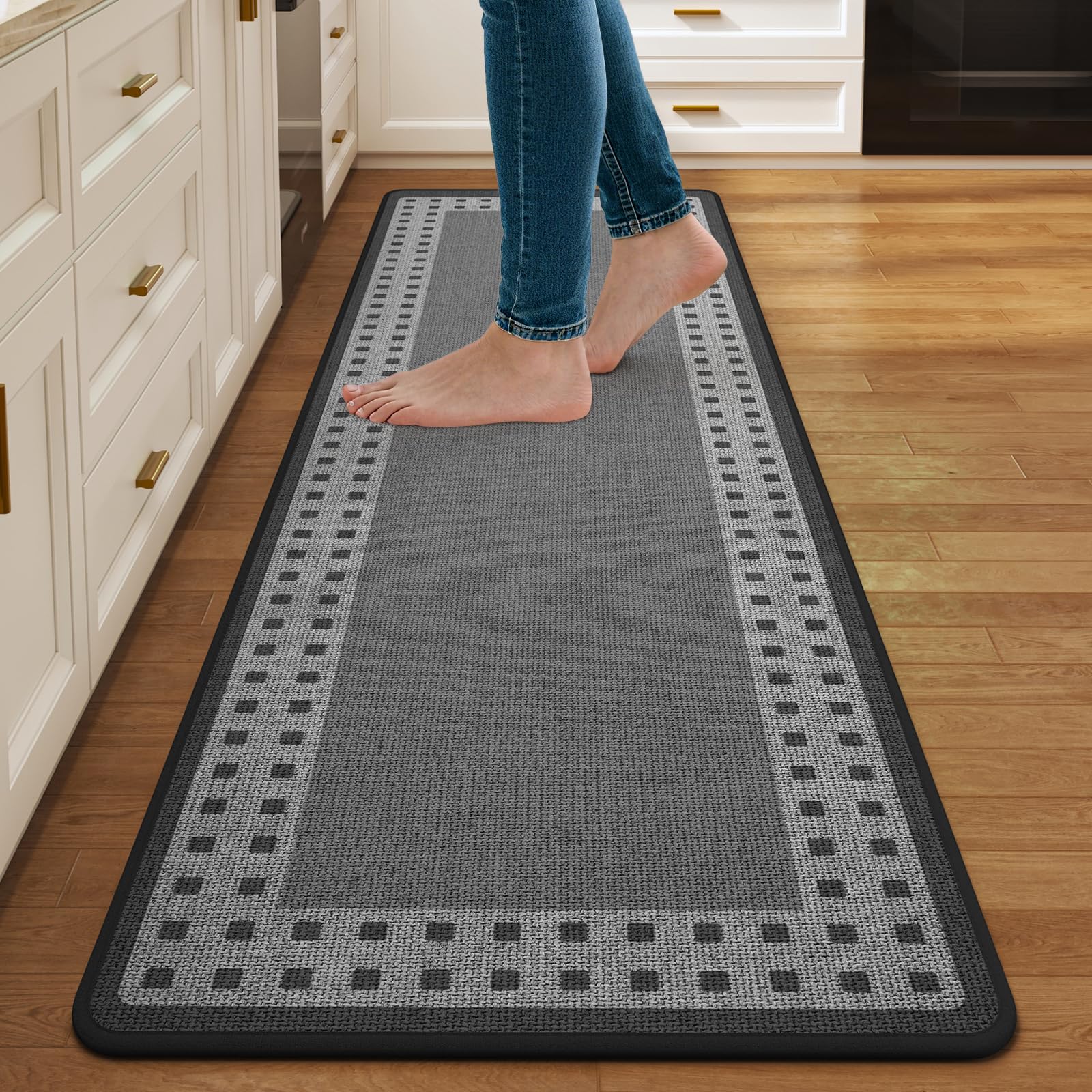 Kitchen Rugs Set of 2,Kitchen Mats for Floor, Runner Rugs Non Slip Washable Absorbent Kitchen Floor Mat, Braided Kitchen Sink Rug, 17''x30''+17''x47'' Brown