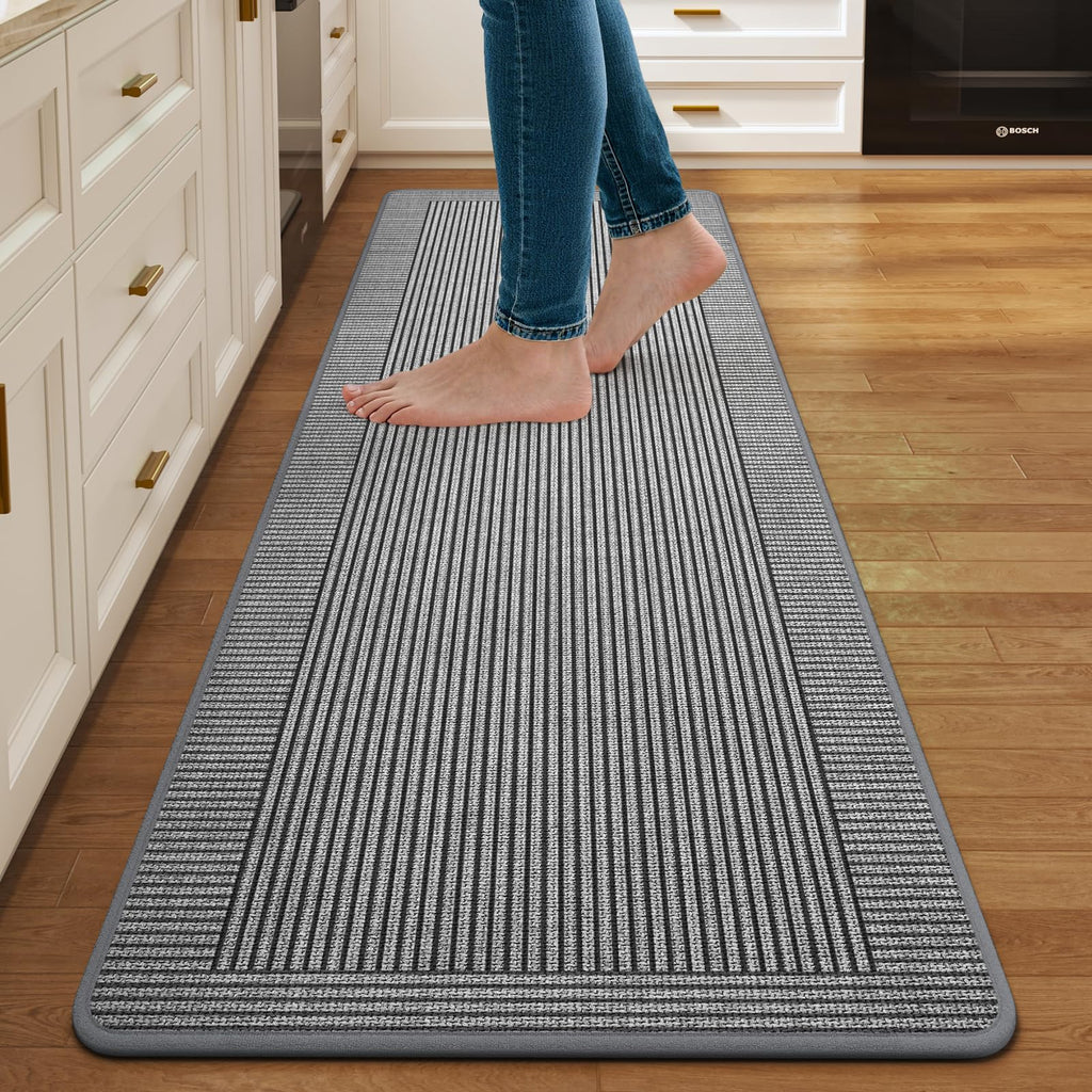 Kitchen Rugs Set of 2,Kitchen Mats for Floor, Runner Rugs Non Slip Washable Absorbent Kitchen Floor Mat, Braided Kitchen Sink Rug, 17''x30''+17''x47'' Brown