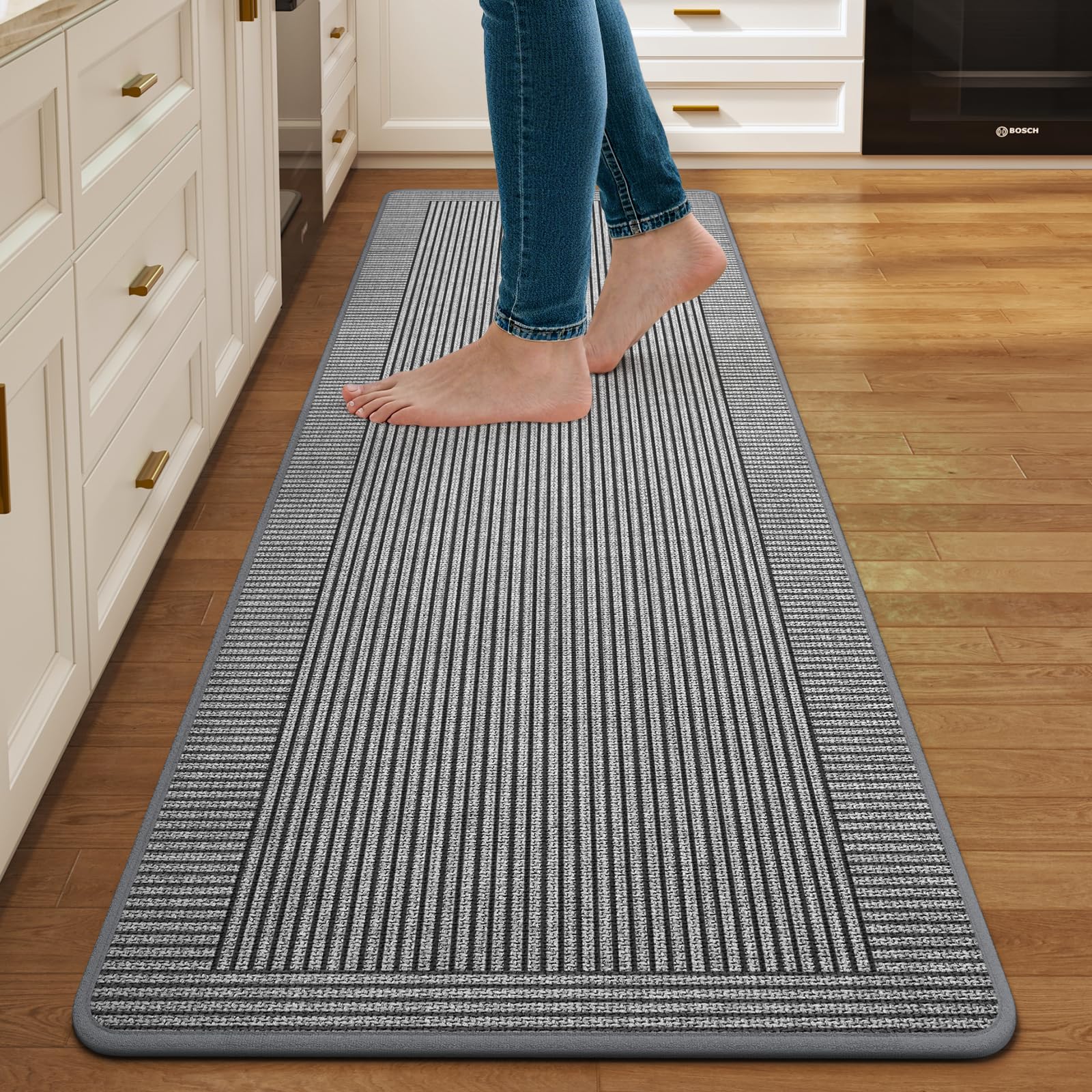 Kitchen Rugs Set of 2,Kitchen Mats for Floor, Runner Rugs Non Slip Washable Absorbent Kitchen Floor Mat, Braided Kitchen Sink Rug, 17''x30''+17''x47'' Brown